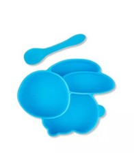 NWT Celebrate Silicone Bunny Plate Set Blue Bunny Plate With Spoon Easter