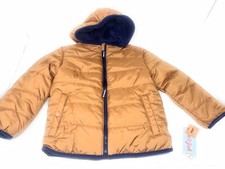 Cat Jack Kids Puffer Jacket Brown Navy Trim Full Zip Sz 4/5