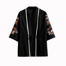 Mens Kimono Coat Jacket Yukata Vintage Embroidery Japanese Haori Casual Outwear