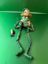Green Frog Fisherman fishing Pole Shelf Sitter Ornament 7” Tall Posable Legs