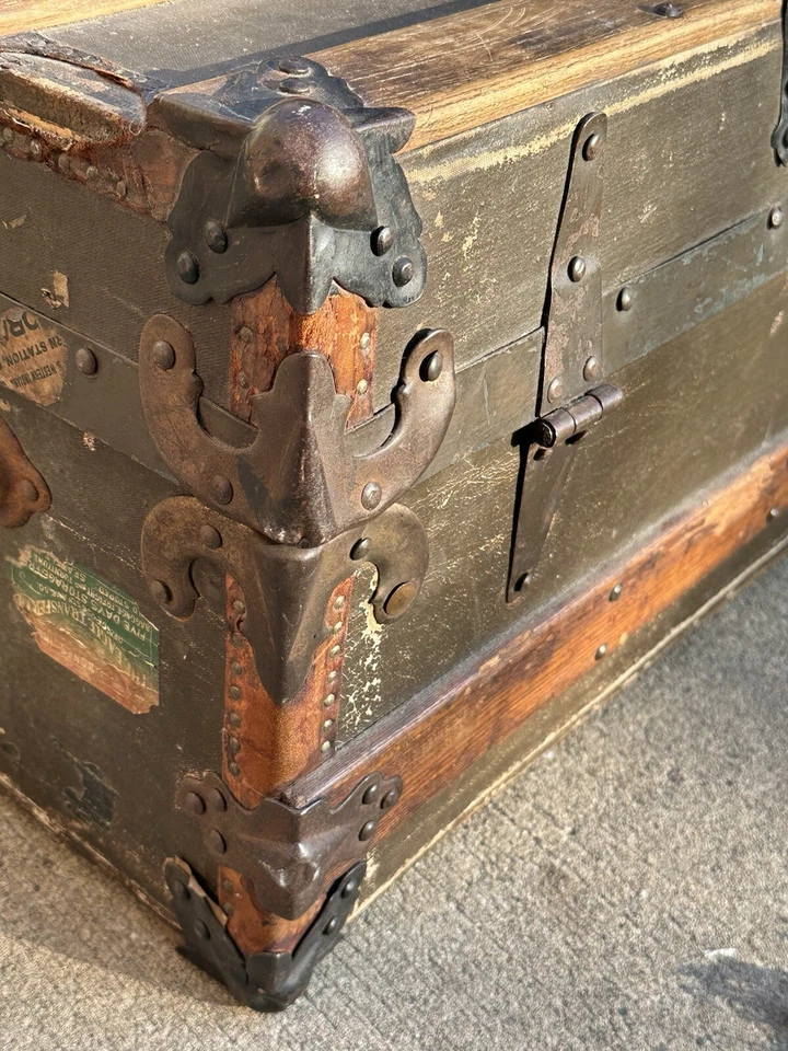 复古木质蒸汽箱茶几储物盒古董木制装饰 — 第 3/4 张图片