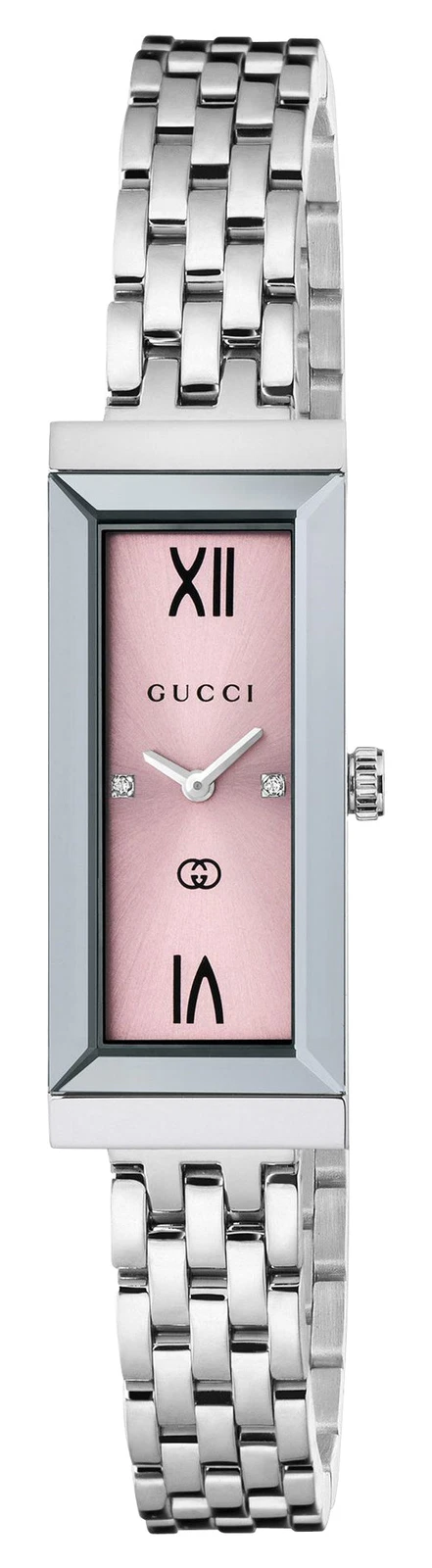 Montre femme Gucci cadre G acier cadran rose diamants rectangle quartz YA127516