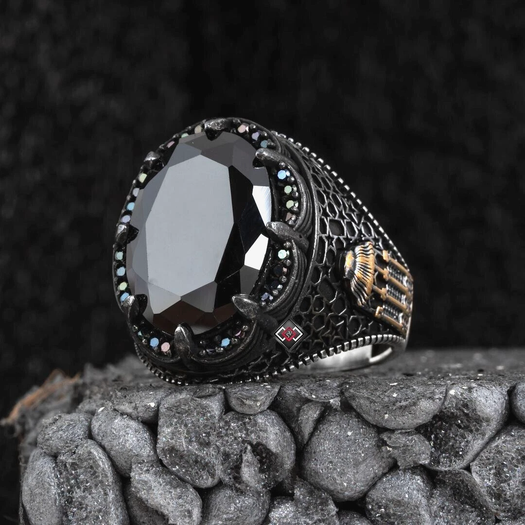 Guaranteed 925 Sterling Silver Ring Black Zircon stone Men's jewelry stylish