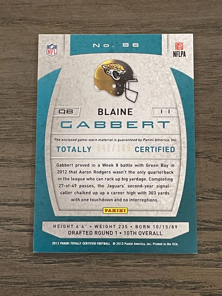 2013 Totally Certified Totally Red Materials Blaine Gabbert #86 Jaguars /299 - Image 2 of 2