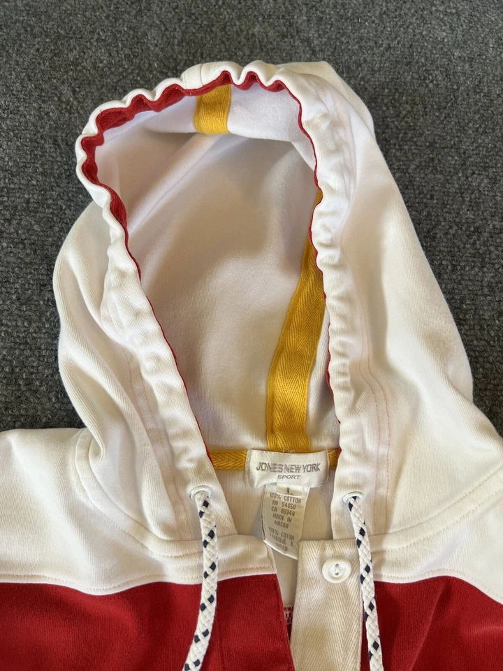 Pulôver com capuz Jones New York Sport feminino L vintage listra de rugby bloco colorido iate - Imagem 2 de 4