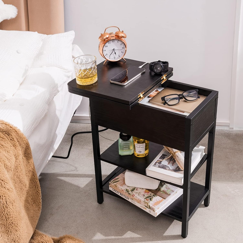 End Table with Charging Station, Flip Top Side Table with USB Ports and Outlets, - Picture 7 of 12