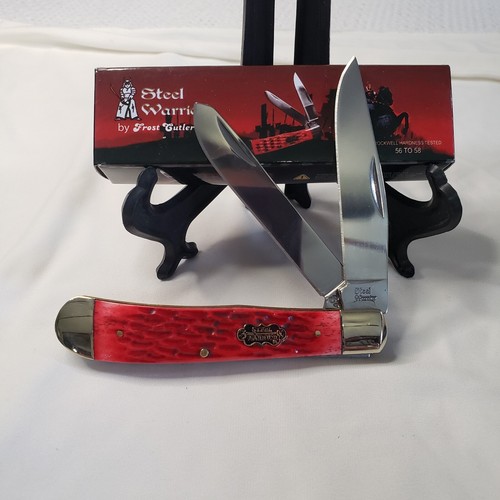 Frost Cutlery #SW-108RWJ Steel Warrior Trap Pocket Double Blade Knife Red New