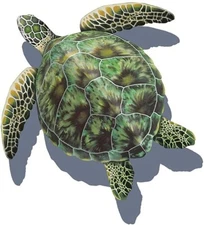 GREEN SEA TURTLE POOL TILE W/ SHADOW - 11"x11" (CUSTOM MOSAICS - PORC-GT3-10/SH)