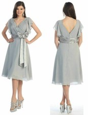 FORMAL EVENING SHORT GOWN MOTHER of THE BRIDE GROOM DRESS CHURCH Silver 2X-LARG