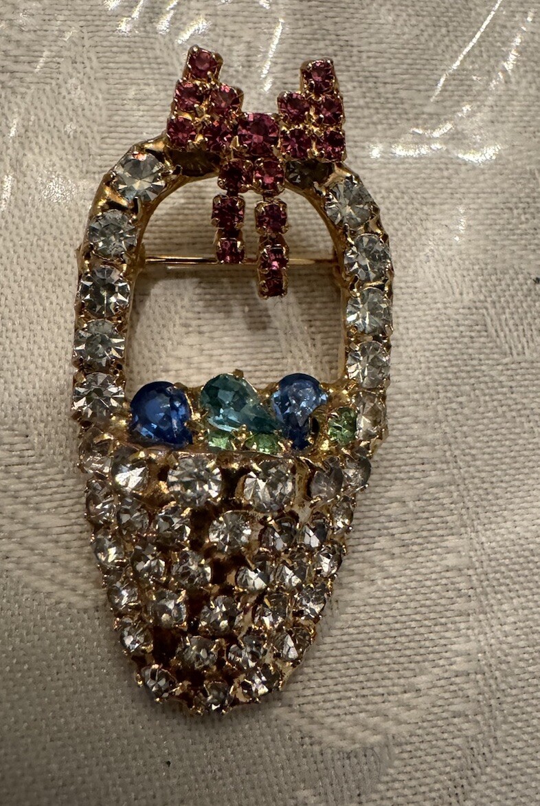 Vintage Signed Bauer Rhinestone Easter Basket Wit… - image 3