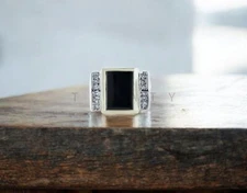 Black Onyx Emerald Cut Gemstone With 925 Sterling Silver Ring For Men's #A114