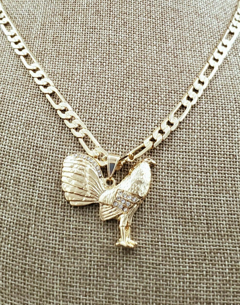 Gold Plated Chicken Rooster Pendant Necklace Figaro 26 5mm Gallo Meda Oro Laminado