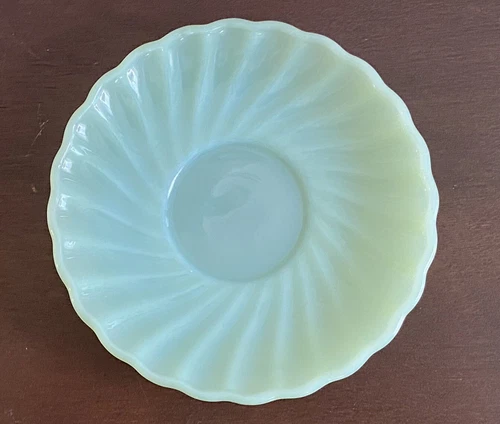 VTG Anchor Hocking Fire-King Jadeite Swirl Shell Saucer, ca 1962-1974.