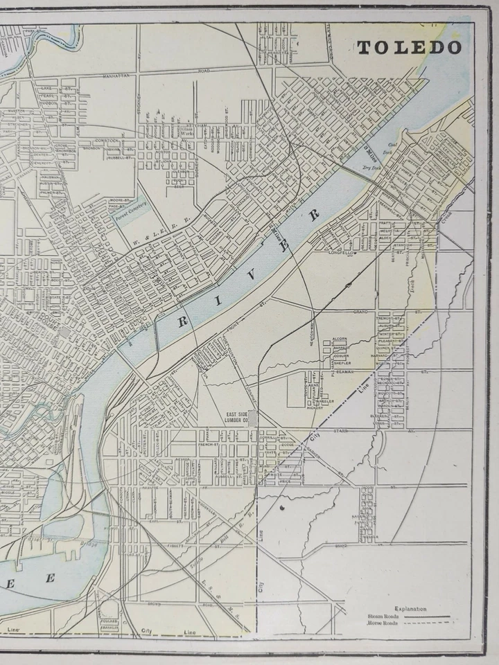 Vintage 1900 TOLEDO OHIO Map 14"x11" Old Antique Original LUCAS COUNTY MUD HENS - Image 4 of 4