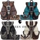 Western Style Tooled Buckle Women Backpack School Bag Daypack Biker Purse Wallet