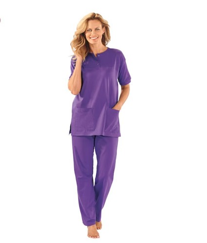 Size LP Easy Essentials Purple Comfy Cozy Scrubs Henley Lounger Pant Set
