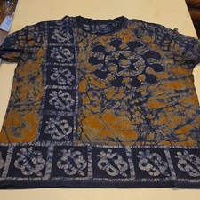 Handmade Cotton Batik Dashiki Top Unisex Short Sleeve Pullover, One Size