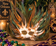 Venetian Feather Masquerade Mask Peacock Mardi Gras New Orleans Carnival FS