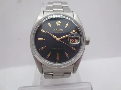 VINTAGE ROLEX PRECISION OYSTERDATE REF#6494 STAINLESS STEEL HANDWIND MENS WATCH