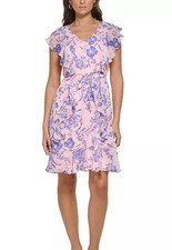 Tommy Hilfiger Pink Floral Ruffle Mini Dress NWT Size Is 2P