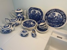 Spode England „Tower“ Blue – Großes Teeservice 20-teilig – Teekannen, Kaffeekann