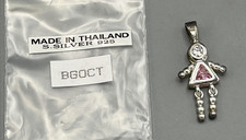 Sterling Silver Girl Birthstone Pendant CZ  Pink Stone