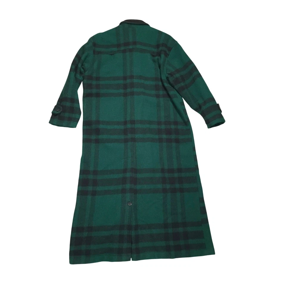 Gabardina vintage Woolrich verde/negro a cuadros lana/cuero para mujer talla M EE. UU. Foto 2 de 4