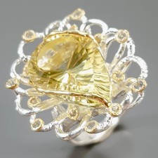 Anello gioielli 24 ct+ quarzo limone naturale argento sterling 925 misura 7,5/R446817