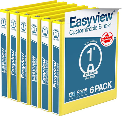 Premium 1-Inch Yellow 3-Ring Binders, Clear-View Covers, Pack of 6
