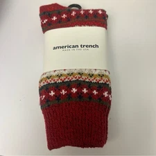 AMERICAN TRENCH WOMENS COTTON FAIR ISLE PATTERNED BOOT SOCKS RED MULTI OS NWT