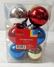 Plastic Christmas Ornaments Lot of 12 Round Balls 2" Shatterproof Holiday Style