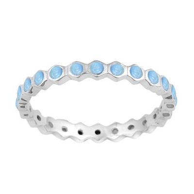 Full Eternity 925 Sterling Silber runder Larimar sechseckiger Damenring