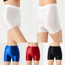 Men Oil Shiny Underwear Glossy Shorts See Through Elastic Boxer Briefs Underpant