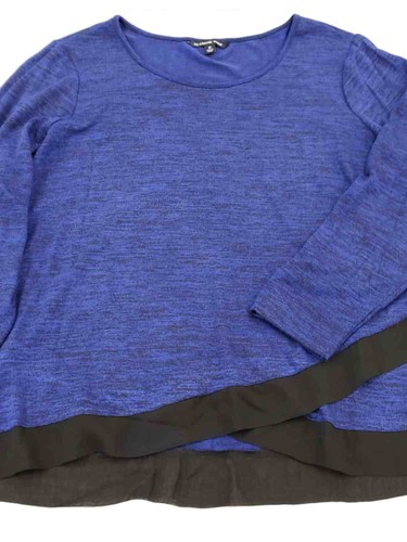 Womens Plus Blue Black Cross Hem Dressy Long Sleeve Shirt Top Sweater 2X - Bild 2 von 2