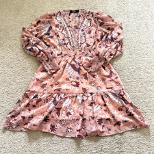 O.P.T. Dress Ruffle Pink Floral Long sleeve Romantic Boho size Small
