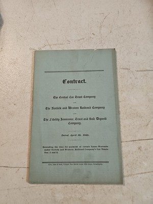 1885 Contract Between Norfolk & Western Railroad & Central Car Trust Company 