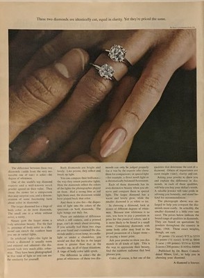 1968 De Beers Consolidated Mines PRINT AD Ring Hand VTG 1960s Diamond Is Forever
