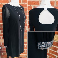APRICOT Size 14 Black Beaded Dress Spring Evening Holiday Wedding Excellent B1