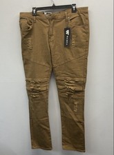 Waimea Men's Brown Skinny Fit Distressed Moto Jeans Pants Size 36x32 NWT