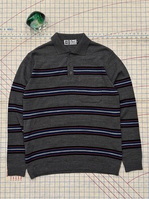 Vintage Oswal Sudhir Knit Wool Blend Polo Shirt L/S Mens Size Medium