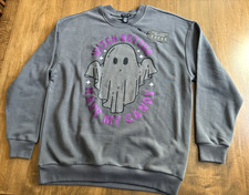 NWT Halloween Sweatshirt Gray Sz M Ghost Rhinestones Witch Better Have My Candy