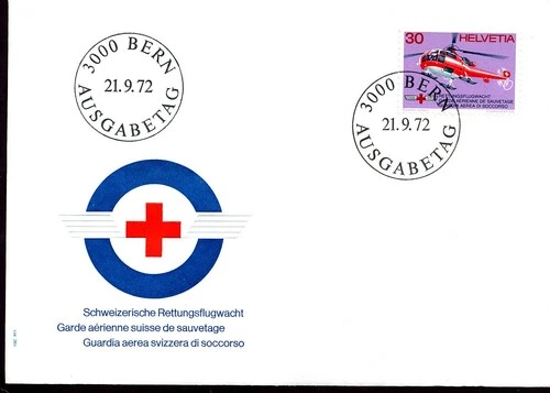 RED CROSS RESCUE HELICOPTER HEALTH MEDICINE 1972 SWITZERLAND FDC