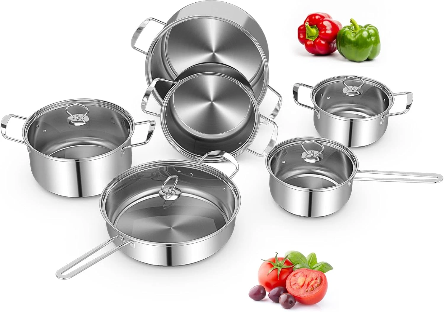12-Piece Stainless Steel Cookware Set with Lids - Induction Compatible