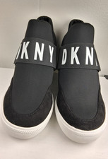 DKNY Women's Slip On Logo Sneakers Black White Athletic Casual Low Top