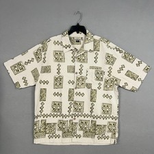 ONeill Shirt Mens XL Green Floral Canvas Geometric Hawaiian Vacation Dad Camp