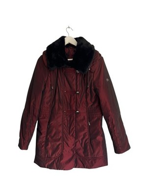Gerry Weber Red Quilted Padded Removable Faux Fur Trim Coat Jacket Size 12