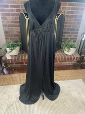 Vintage Vanity Fair Full Sweep Olga style Nightgown Dress Black Sz L Split Front