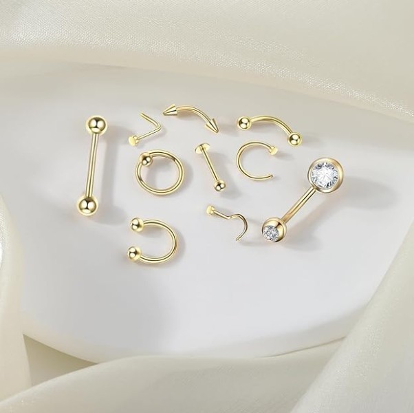 Mid Riff Body Body Piercing Kit 14K Gold Filled Belly Button Ring Ear Nose Septum ...
