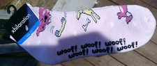 Socks Womens 9-11 Woof Dog Print Non-Slip Socks 2000. One Of One Pair. New. Exl
