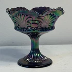 Fenton Scroll & Eye Amethyst Carnival Iridescent Compote